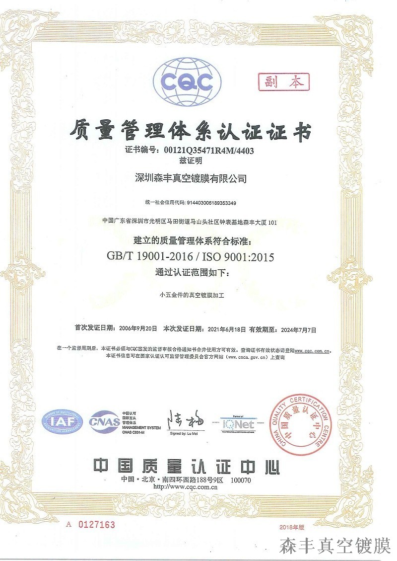 91福利导航在线真空91福利在线视频91福利免费视频厂家荣誉-ISO9001质量体系证书-中文